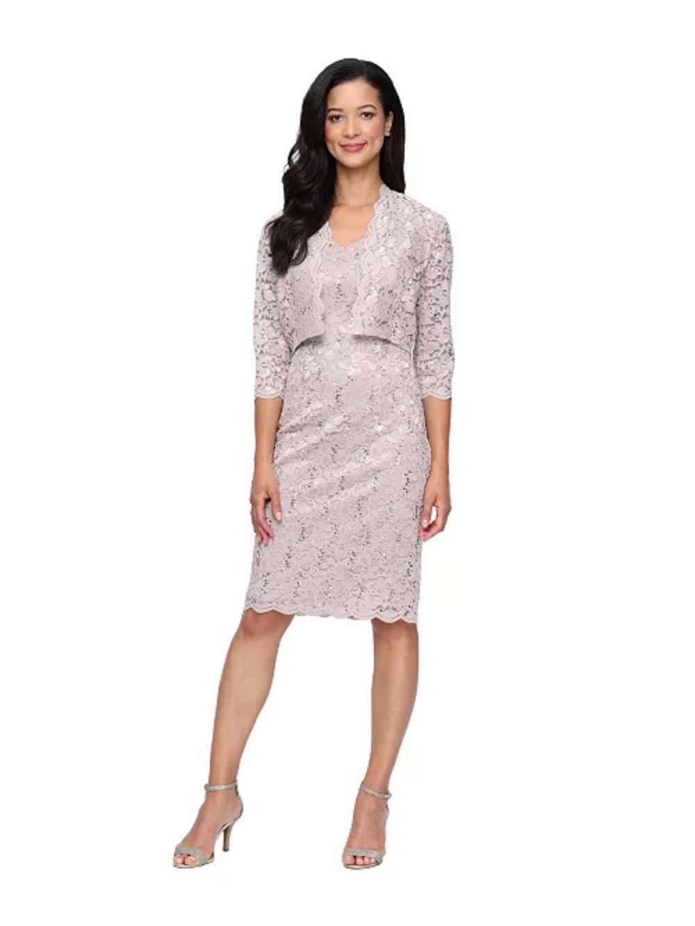 SLNY Lace Overlay Dress and Bolero in Dusty Mauve